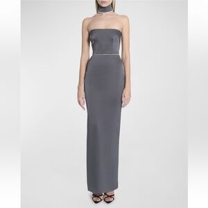 Alex perry crystal trimmed choker strapless satin column gown